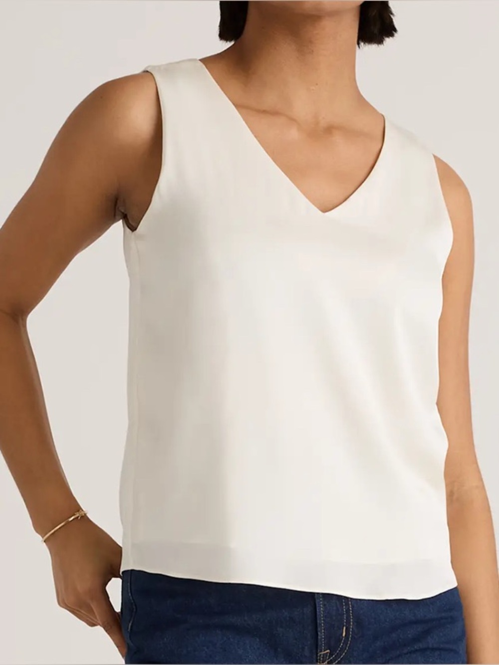 Quince Washable Stretch Silk v-neck Tank Large in Ivory white bridal wedding